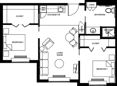 Floor Plan for 2 Bedroom Unit